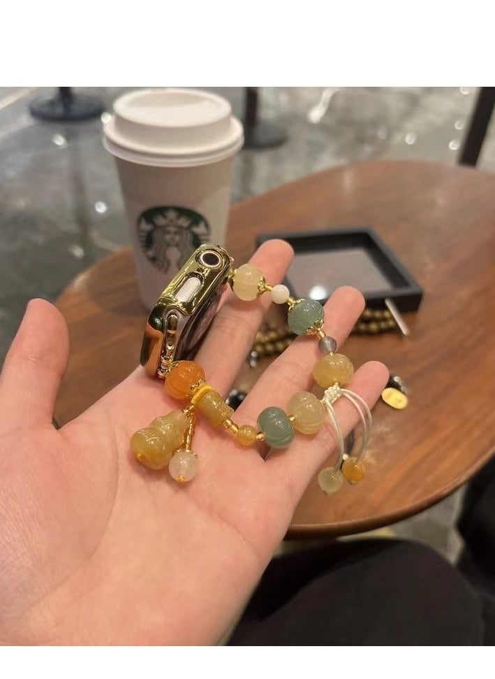 Pumpkin Agate Handmade Beaded Watch Band AppleWatch Pink Peach Suitable Apple Watch Band 7/8/9E 40mm - Image 1
